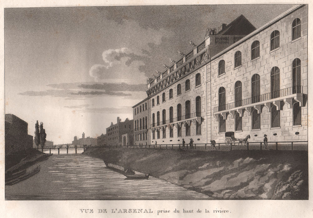 PARIS. Arsenal prise du haut de in la riviere. Aquatint 1808 old antique print